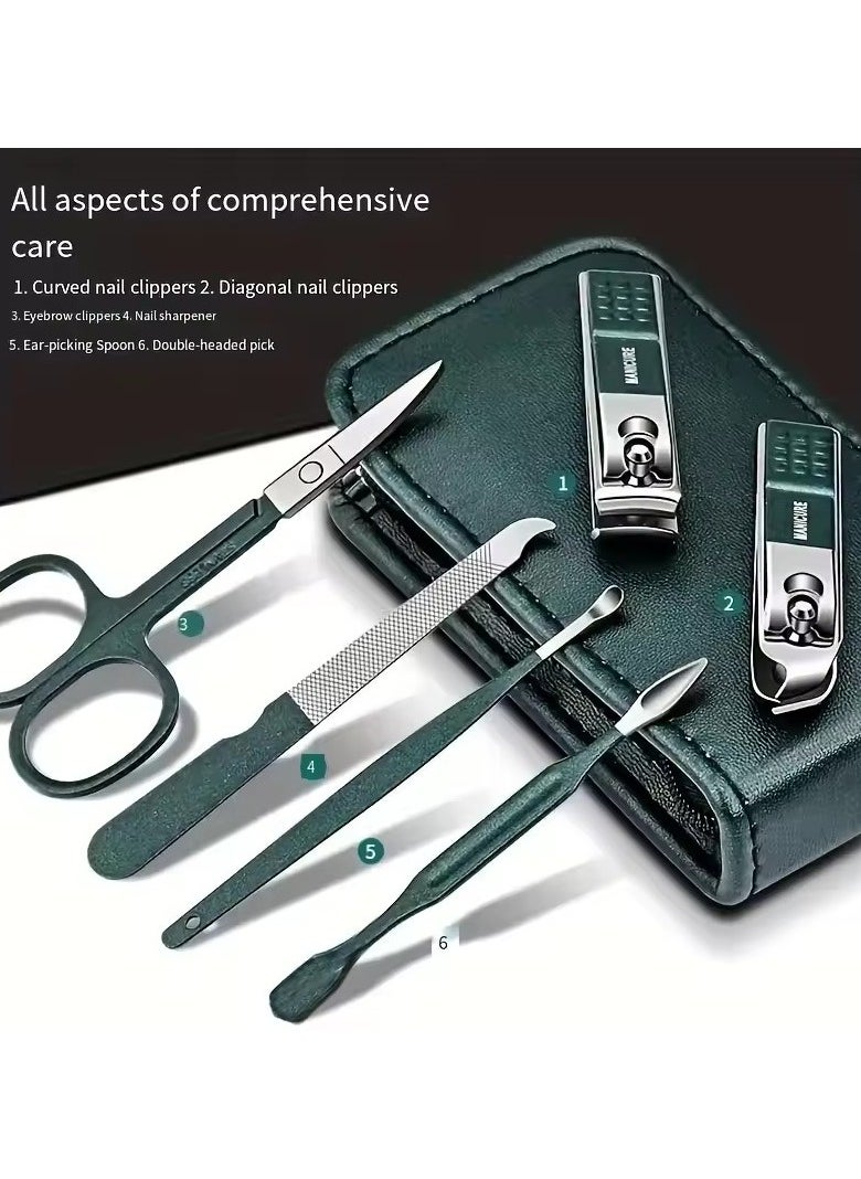 Goolsky - Luxury Portable Manicure Pedicure Set Glossy Black Nail Cutting Kit Personal Care Tools Eyebrow Scissors New 6pcs - Image 1