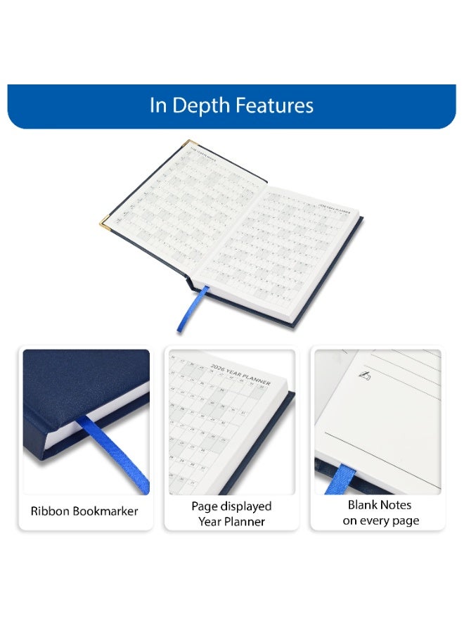 FIS مفكرة 2026، حجم A5 (148x210 مم)، غلاف صلب من مواد الفينيل، جانب واحد مبطن، زوايا ذهبية، إنجليزي، ورق أبيض 60 جرام، لون أزرق - FSDI22E26BL - Image 5