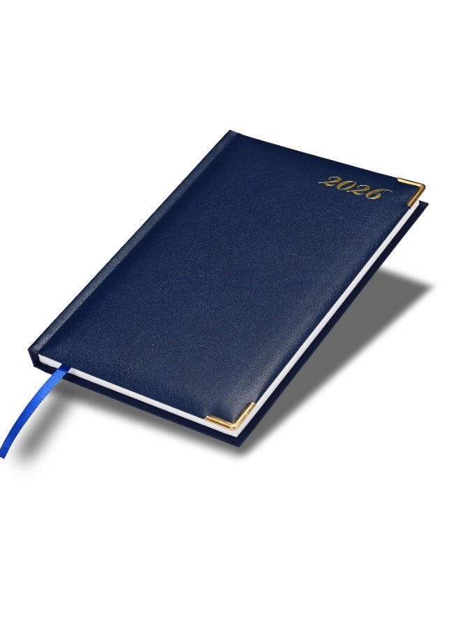 FIS مفكرة 2026، حجم A5 (148x210 مم)، غلاف صلب من مواد الفينيل، جانب واحد مبطن، زوايا ذهبية، إنجليزي، ورق أبيض 60 جرام، لون أزرق - FSDI22E26BL - Image 1