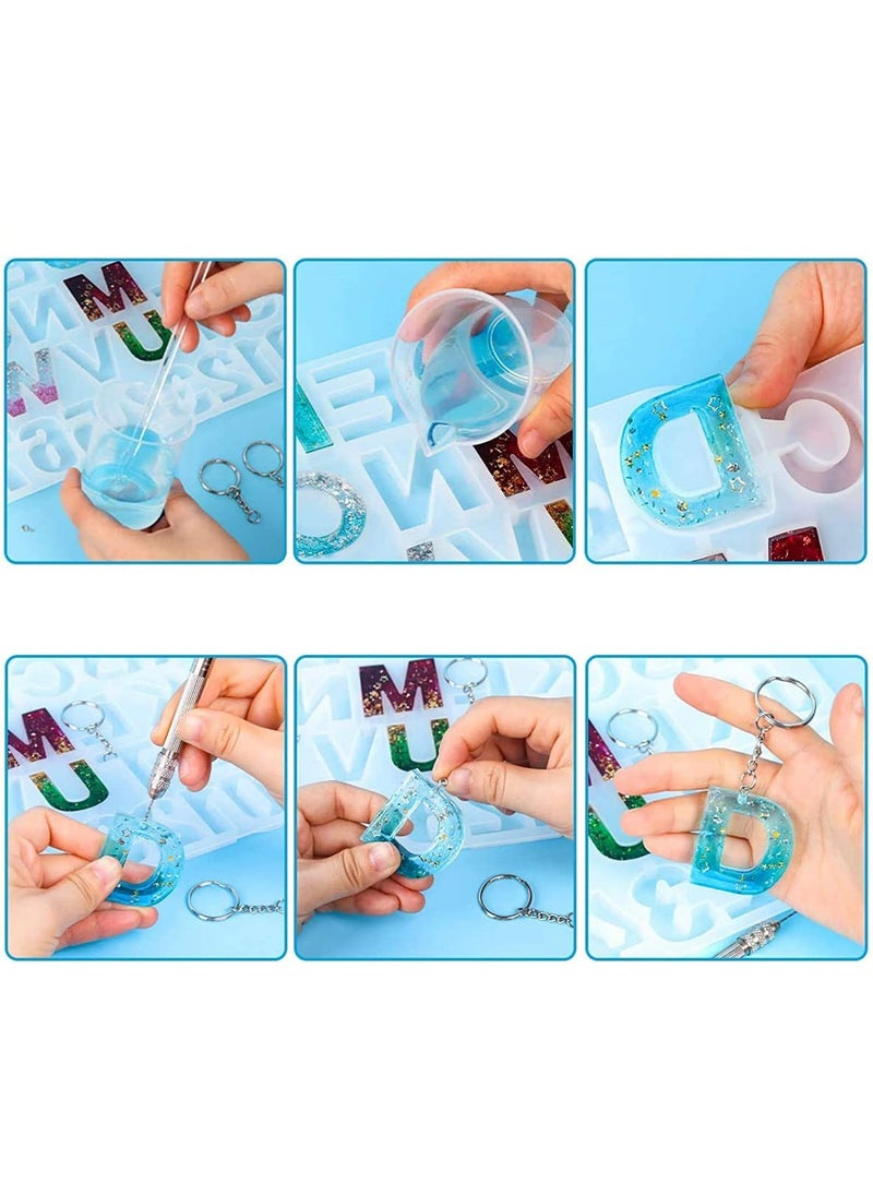 Snoogg - SNOOGG Alphabet Resin Casting Mold, Letter and Numbers DIY Key Chain, Pendant, Jewelry Making Molds for Resin. with Built in Hole Enabler with Keychain and 4 Metalic Pigment and 4 Glitter - Image 1