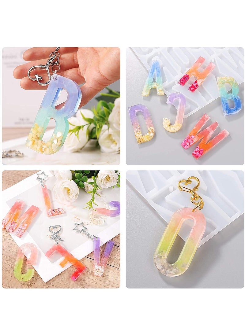 Snoogg - SNOOGG Alphabet Resin Casting Mold, Letter and Numbers DIY Key Chain, Pendant, Jewelry Making Molds for Resin. with Built in Hole Enabler with Keychain and 4 Metalic Pigment and 4 Glitter - Image 1