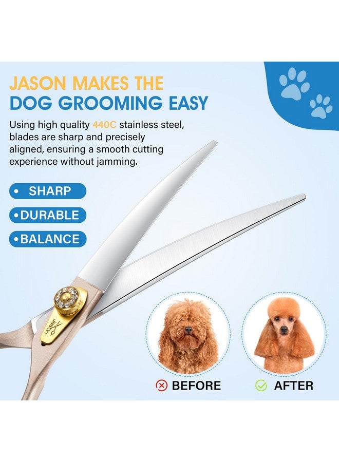 جيسون مقص جيسون للعناية بالكلاب، مقاس 7.5 بوصة - مقص منحني احترافي بمقبض مريح، مقص ياباني للحيوانات الأليفة مصنوع من الفولاذ المقاوم للصدأ 440C مع مسمار ماسي للكلاب والقطط والحيوانات الأخرى - Image 3