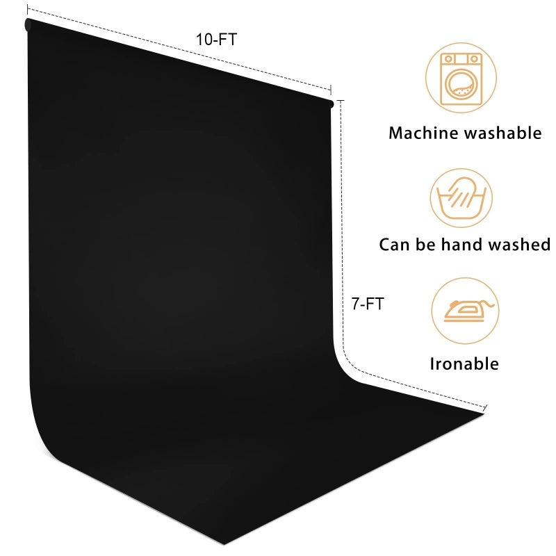 Aimosen 10 x 7 FT Black Backdrop Background for Photography, High Density Polyester Fabric Pure Black Photo Backdrop Curtain Screen Collapsible Seamless for Photoshoot Portraits Party Video Studio - Image 4