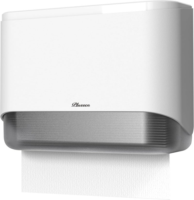 PLUSSEN Commercial Paper Towel Dispenser Wall Mount C-Fold Multifold Trifold Hand Towels Dispenser for Bathroom, Two Key Lock Design No-Drilling Adhesive & Screws Included, ABS Built, White-PN6012 - Image 1