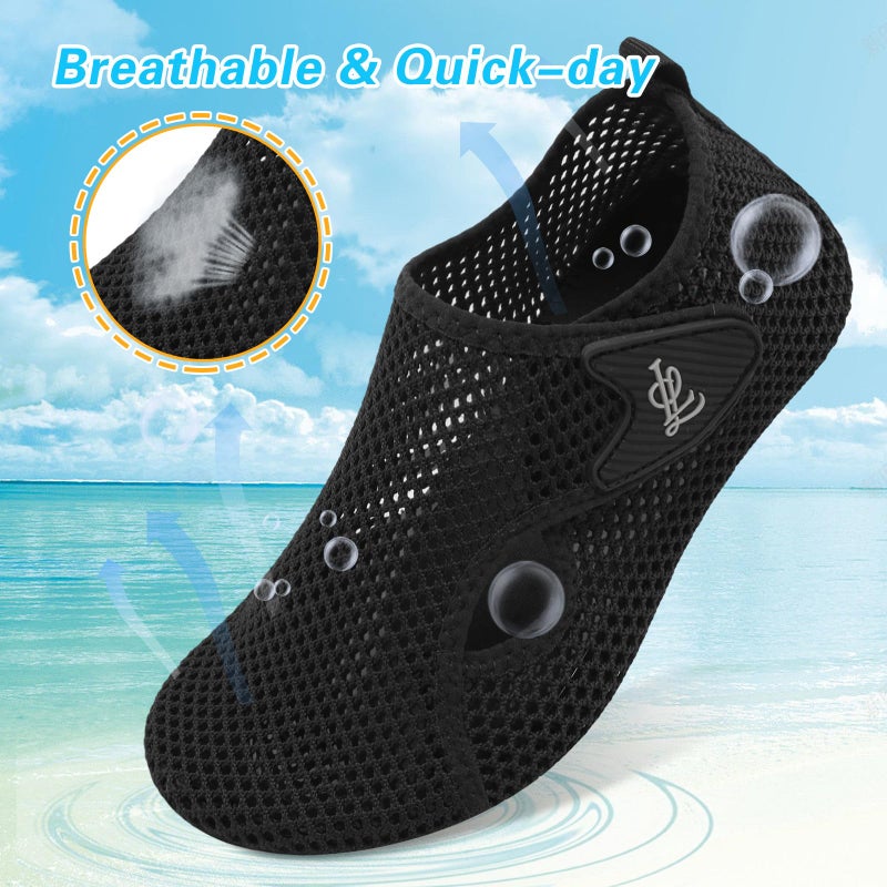 LeIsfIt Water Shoes for Women Men Quick-Dry Aqua Socks Swim Beach Barefoot Yoga Exercise Wear Sport Accessories, Black, 8-9 Women/7-7.5 Men - Image 4