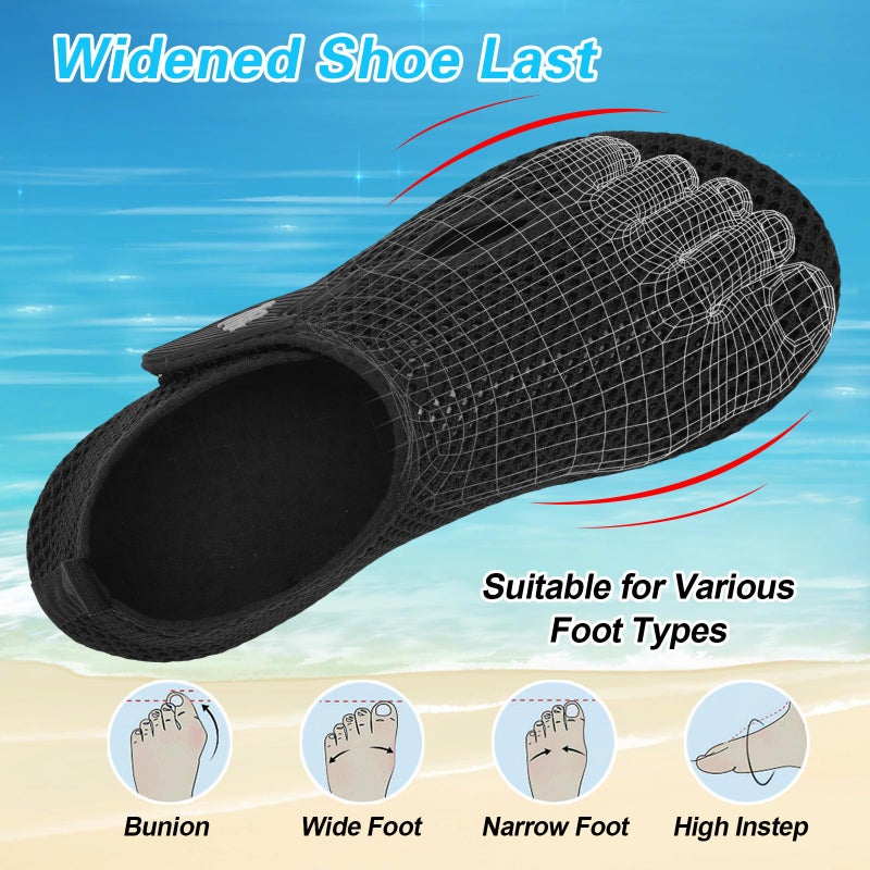 LeIsfIt Water Shoes for Women Men Quick-Dry Aqua Socks Swim Beach Barefoot Yoga Exercise Wear Sport Accessories, Black, 8-9 Women/7-7.5 Men - Image 3