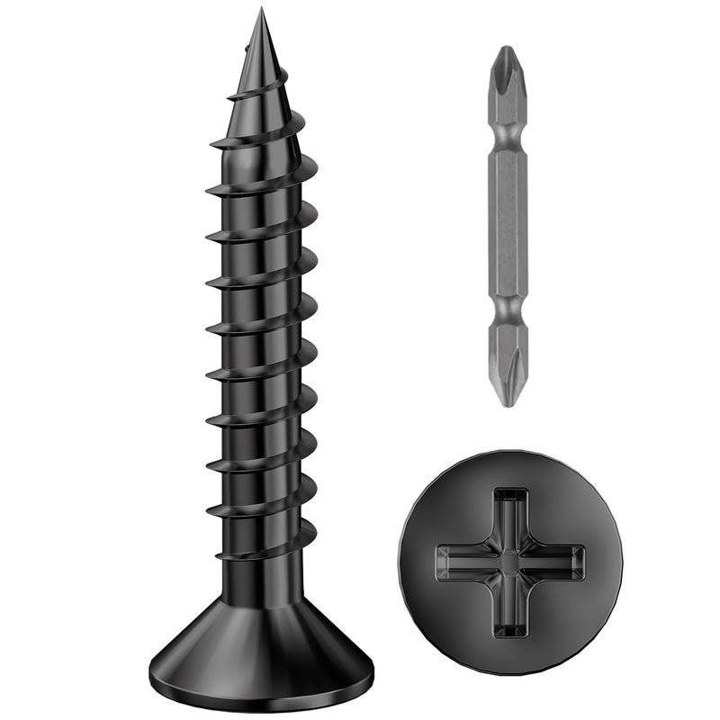 Wensilon (300Pcs) #8x1 Black Wood Screw Quick Metal Self Tapping Flat Head - Image 1