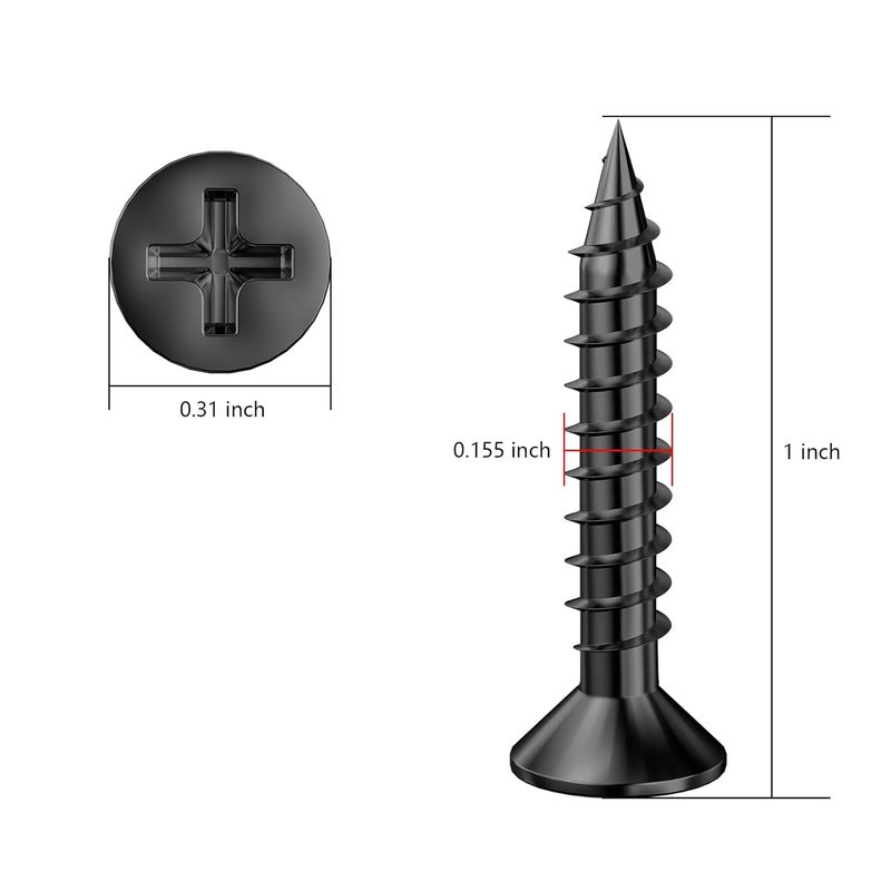 Wensilon (300Pcs) #8x1 Black Wood Screw Quick Metal Self Tapping Flat Head - Image 2