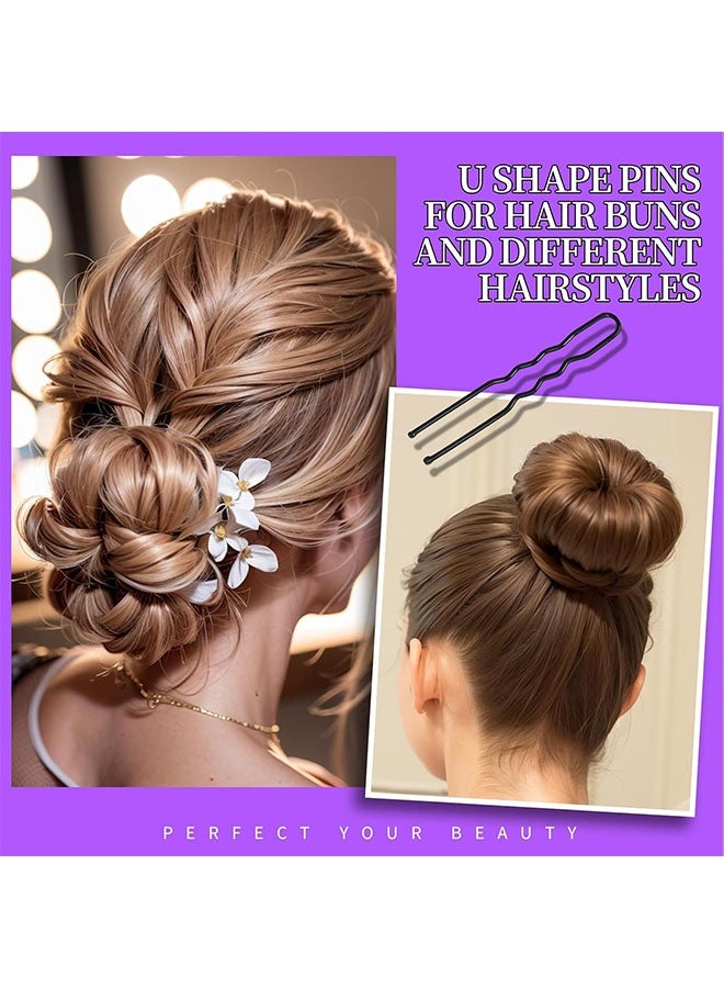 قِيرّا طقم 300 بنس للشعر – 100 مشبك أسود، 100 دبوس شكل U، 100 رباط شفاف – أطوال 2 إنش، 2.36 إنش، 2.75 إنش – مثالي للكعكات والتسريحات النسائية - Image 3