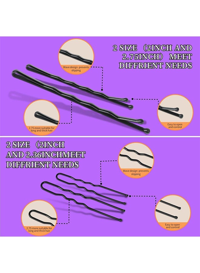 قِيرّا طقم 300 بنس للشعر – 100 مشبك أسود، 100 دبوس شكل U، 100 رباط شفاف – أطوال 2 إنش، 2.36 إنش، 2.75 إنش – مثالي للكعكات والتسريحات النسائية - Image 5