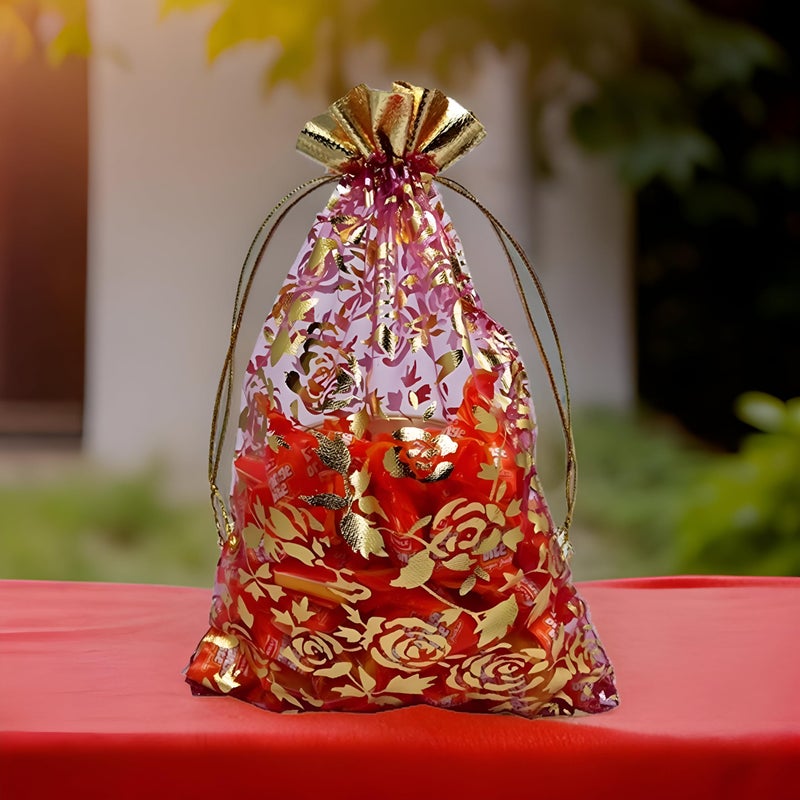 BIRDBRID Drawstring Organza Bags, Drawstring Organza Bags, Wedding Party Favor Gift Pouch, Chocolate Mesh Candy Gift Jewellery Organza Bag, 3 * 4 INCH (16 PCS RED) - Image 4