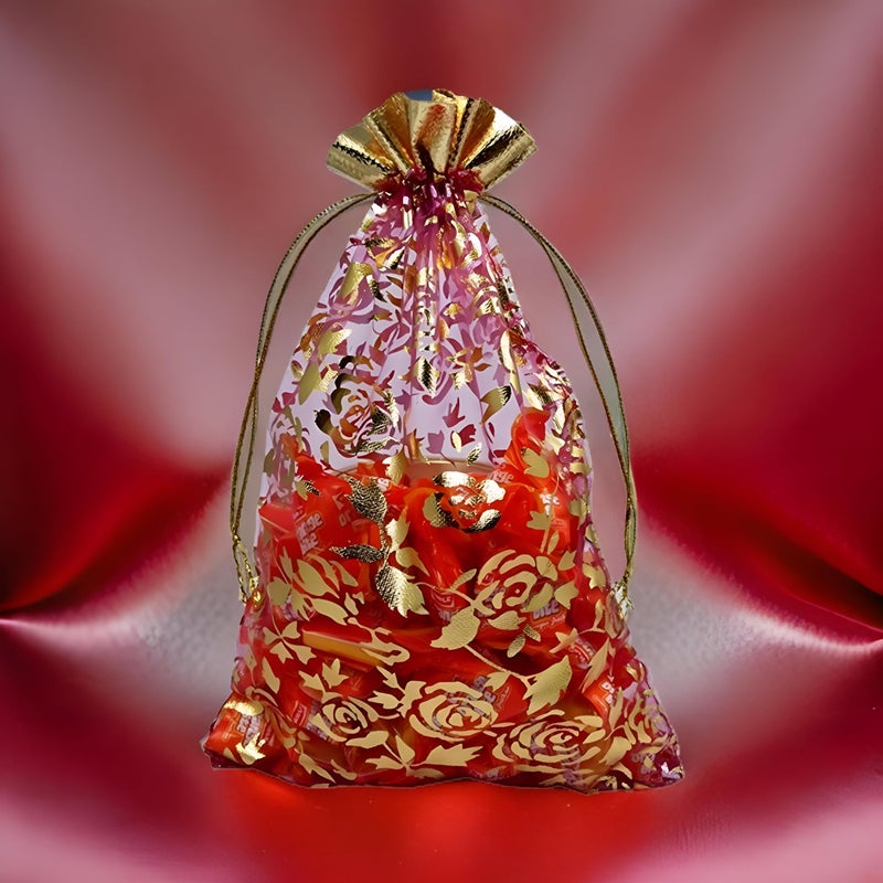 BIRDBRID Drawstring Organza Bags, Drawstring Organza Bags, Wedding Party Favor Gift Pouch, Chocolate Mesh Candy Gift Jewellery Organza Bag, 3 * 4 INCH (16 PCS RED) - Image 3