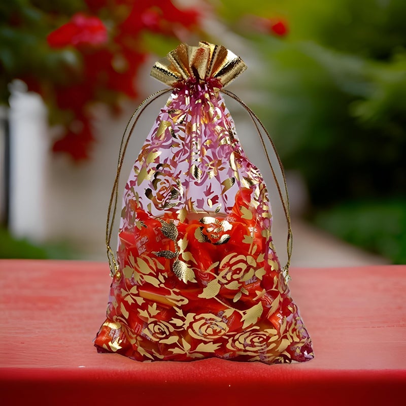 BIRDBRID Drawstring Organza Bags, Drawstring Organza Bags, Wedding Party Favor Gift Pouch, Chocolate Mesh Candy Gift Jewellery Organza Bag, 3 * 4 INCH (16 PCS RED) - Image 5