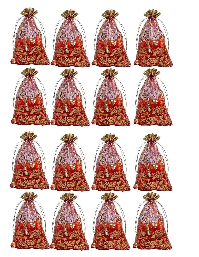 BIRDBRID Drawstring Organza Bags, Drawstring Organza Bags, Wedding Party Favor Gift Pouch, Chocolate Mesh Candy Gift Jewellery Organza Bag, 3 * 4 INCH (16 PCS RED) - Image 1