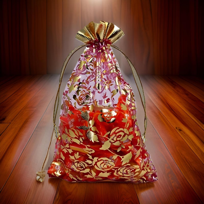 BIRDBRID Drawstring Organza Bags, Drawstring Organza Bags, Wedding Party Favor Gift Pouch, Chocolate Mesh Candy Gift Jewellery Organza Bag, 3 * 4 INCH (16 PCS RED) - Image 2
