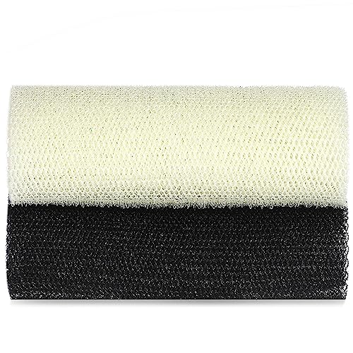 JASSINS African Sponge Net, Body Exfoliating Long Net Shower Body Scrubber Back Scrubber Skin Smoother (Black + Beige) - Image 1