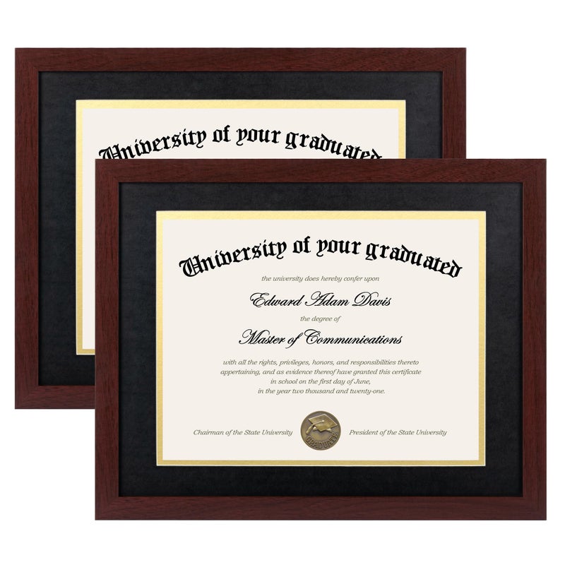 upsimples 11x14 Diploma Frame Certificate Degree Document Frame with High Definition Glass, 8.5 x 11 with mat for Wall and Tabletop, Mahogany Double Mat, 2 Pack - Image 1