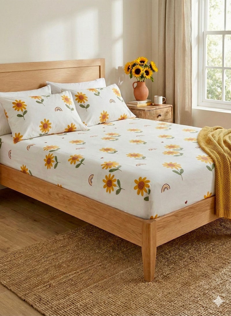 Yarlin-Bed Set (Fitted Bedsheet for 160 cm beds and 2 Small Pillowcases (Sun Bloom) Design