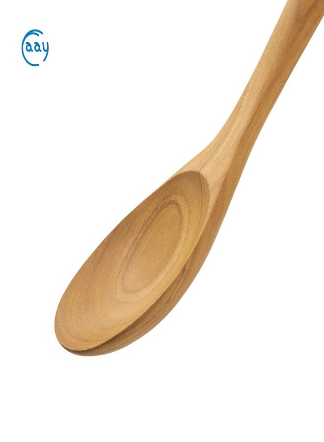 FAAY 12" Big Scoop Spoon, Wide Head, Easy for Cooking and Serving. Handcraft from High Moist Resistance Golden Teak Wood | Durable, Healthy, Ergonomic Handle for Non Stick Cookware - Image 3