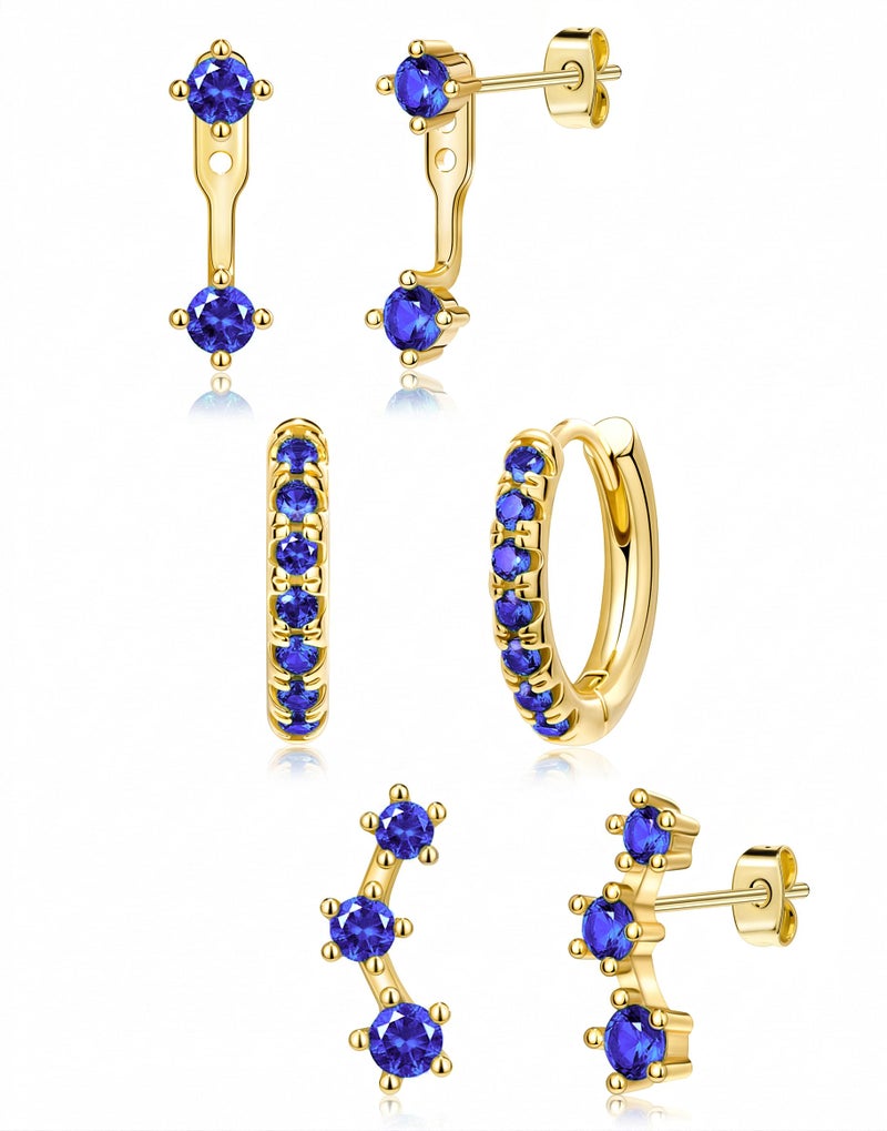 Poxtex Gold Blue Earrings for Women, Royal Blue September Birthstone Jewerly Set, Stud Jacket Earring Stack September Birthday Gifts for Women - Image 1