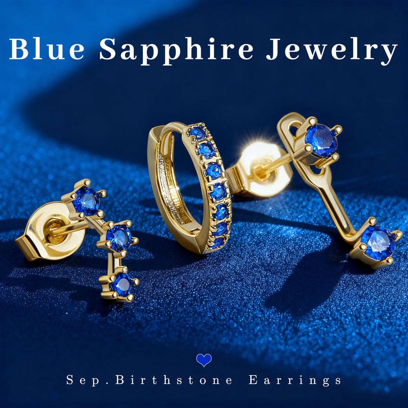 Poxtex Gold Blue Earrings for Women, Royal Blue September Birthstone Jewerly Set, Stud Jacket Earring Stack September Birthday Gifts for Women - Image 3