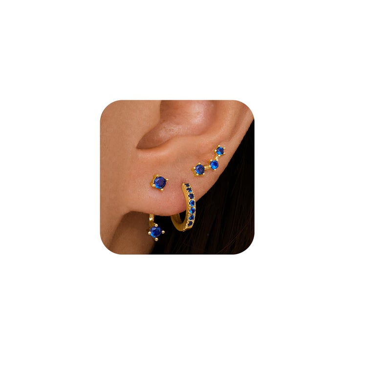 Poxtex Gold Blue Earrings for Women, Royal Blue September Birthstone Jewerly Set, Stud Jacket Earring Stack September Birthday Gifts for Women - Image 4