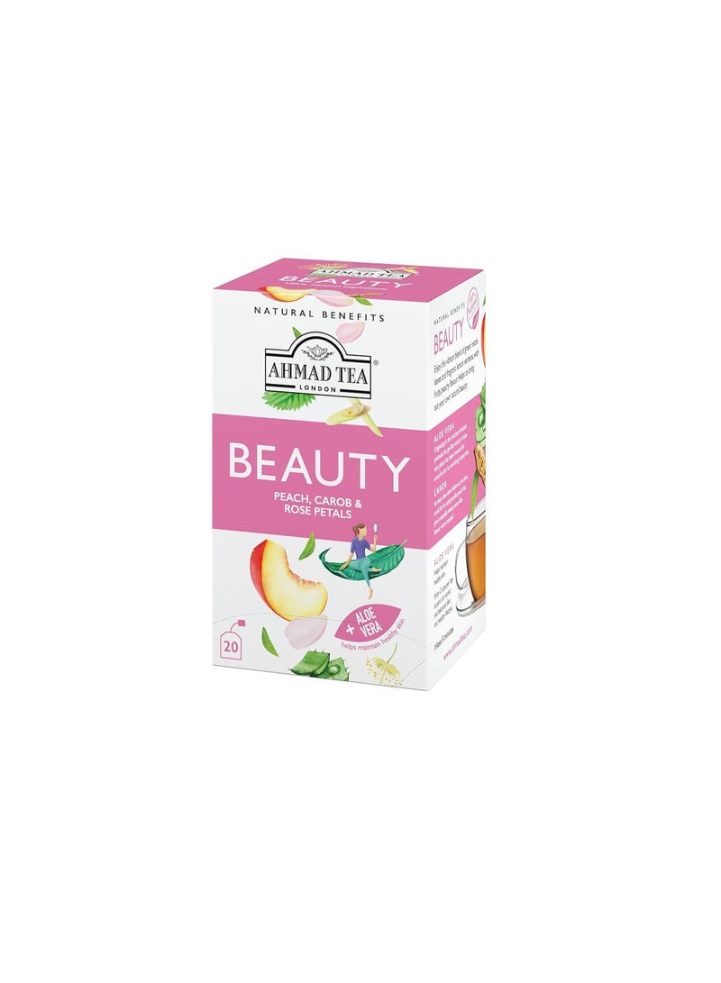 Ahmad Tea Beauty Peach Carob & Rose Petal Herbal Tea With Aloe Vera Natural Benefits 20 Teabags - Image 3