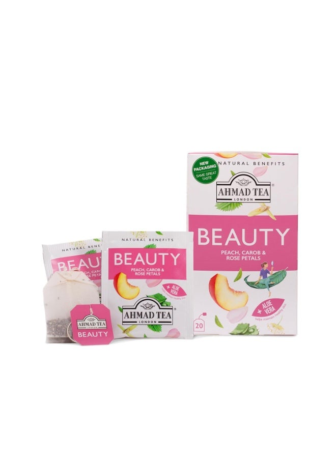 Ahmad Tea Beauty Peach Carob & Rose Petal Herbal Tea With Aloe Vera Natural Benefits 20 Teabags - Image 5