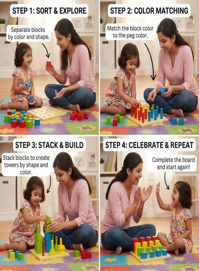 ToyEd Relief Medical Systems Autism Therapy Multi-Shape Pegboard - Colour Cognition, Stacking & Sorting Wooden Block Set for Doctors & Medical Use | 9 x 9 Inch Board, 16 Multicolor Pieces | Best for Gifts - Image 5