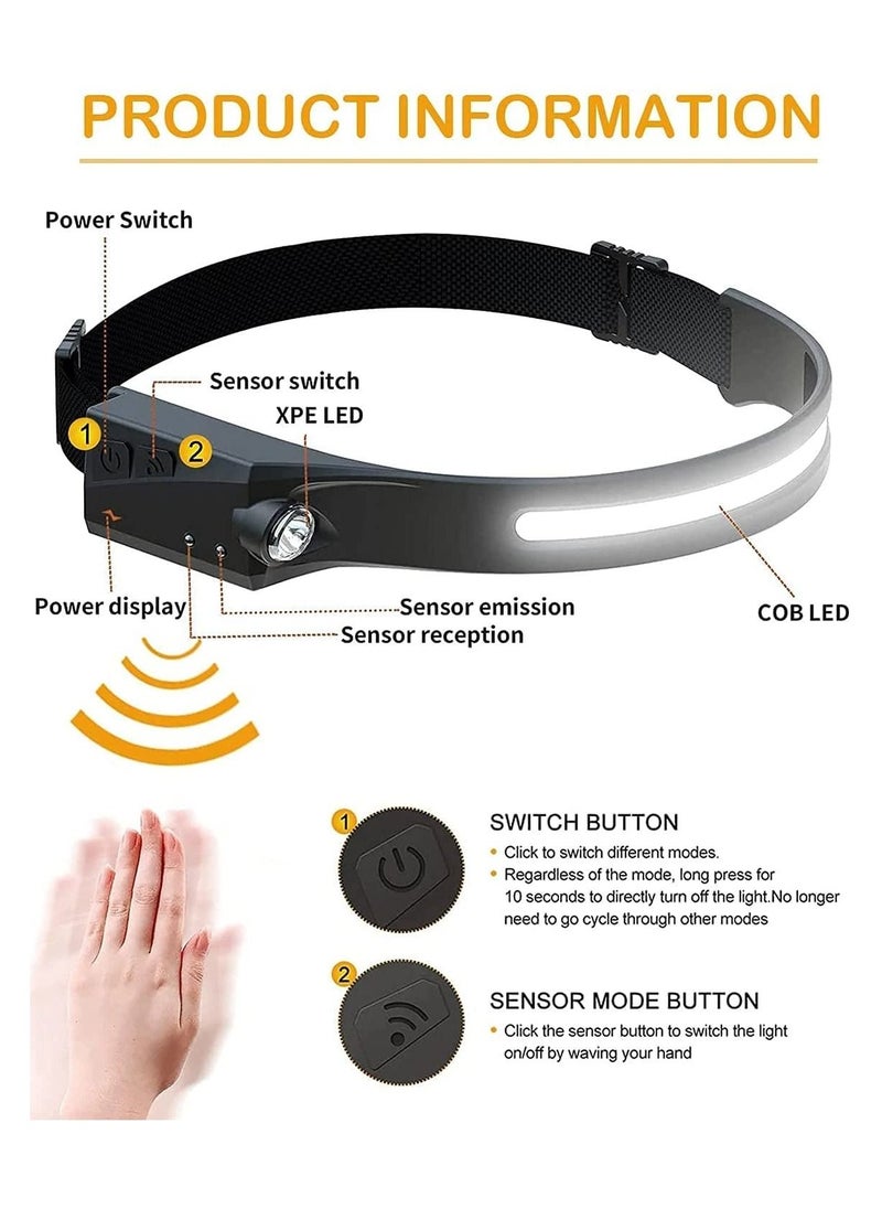 Generic Headlamp Rechargeable,Head Torch with Motion Sensor, 350 Lumens Waterproof Headlamp for Kids Adults Running Camping  - Image 3