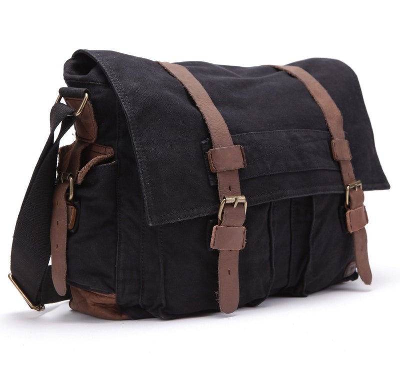 Berchirly Messenger Crossbody Bag Men Women Canvas Leather Shoulder Bags Satchel Fits 13.3" Laptop - Image 2