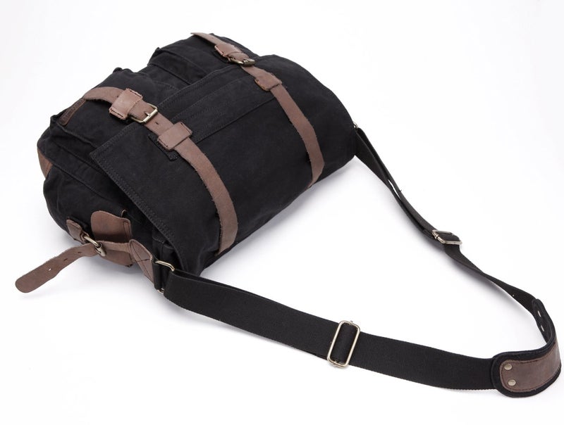 Berchirly Messenger Crossbody Bag Men Women Canvas Leather Shoulder Bags Satchel Fits 13.3" Laptop - Image 3