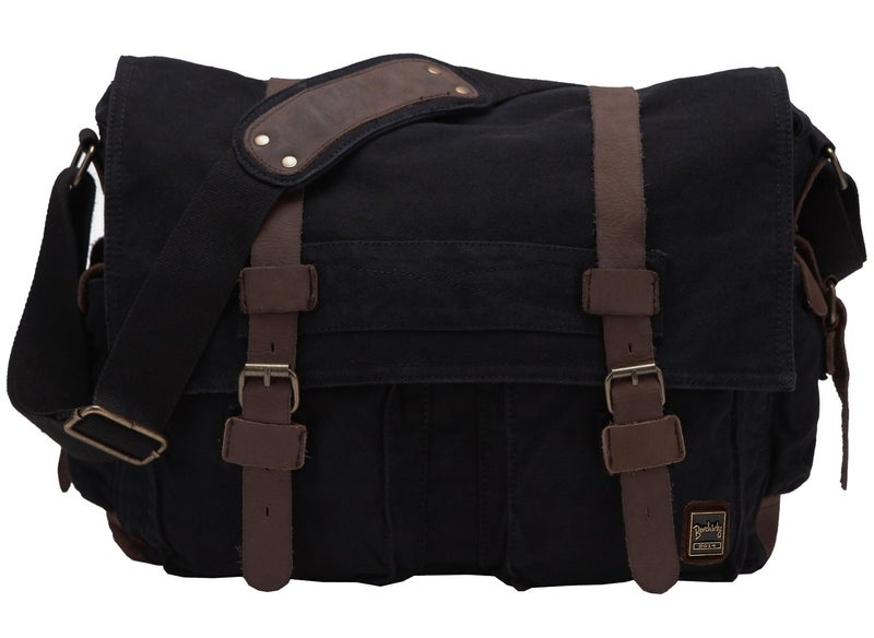 Berchirly Messenger Crossbody Bag Men Women Canvas Leather Shoulder Bags Satchel Fits 13.3" Laptop - Image 1