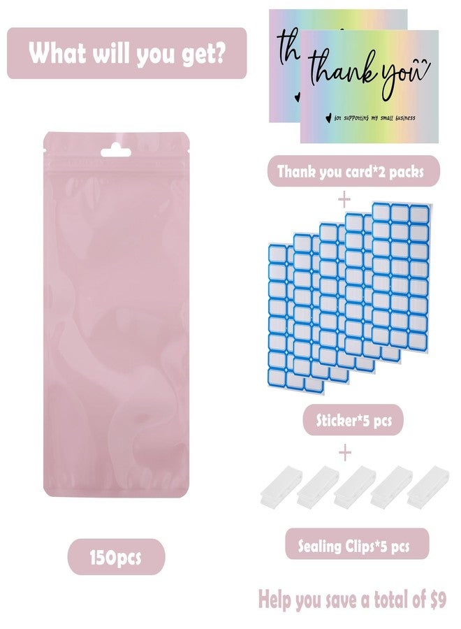 GcFoir 150 Pcs Mylar Bags for Food Storage 5x8 Mylar Bag with Window, Foil Stand Up Resealable Bags for Food, Smell Proof Bag Freeze Dried Candy Packaging Sealable Pouch Jewelry Bracelet Pouch - Image 2