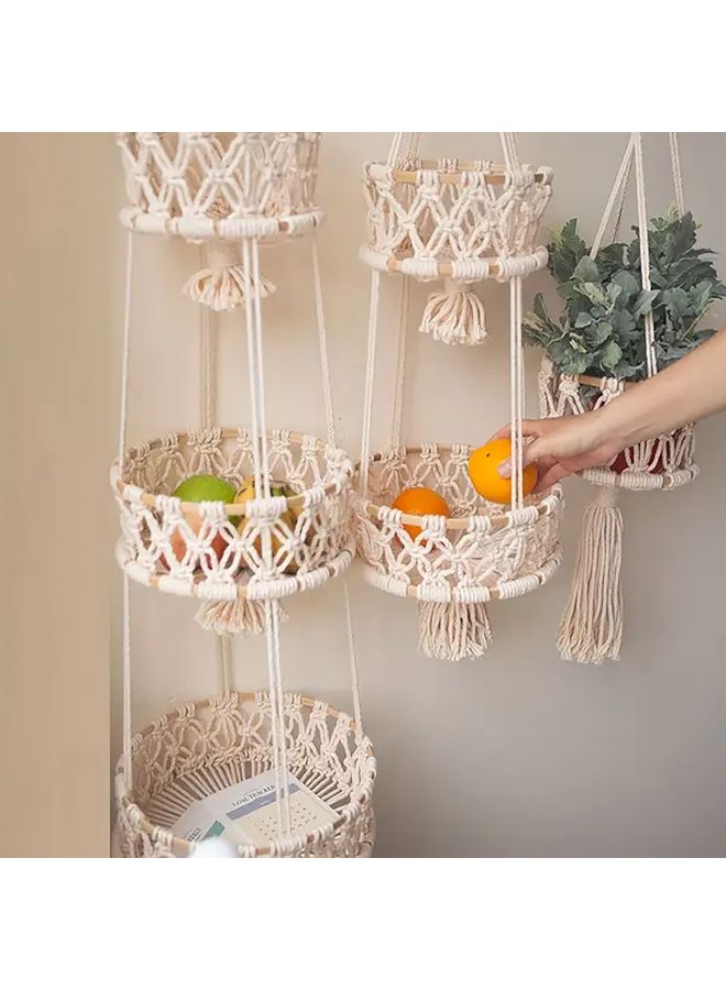 Macrame Storage Net Bag Bohemian Style 2 Tier 3 Tier Kitchen Fruit Vegetable Basket Size C - Image 2