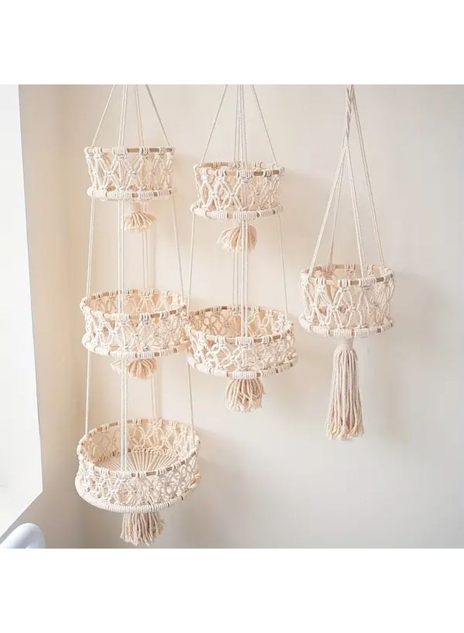 Macrame Storage Net Bag Bohemian Style 2 Tier 3 Tier Kitchen Fruit Vegetable Basket Size C - Image 1
