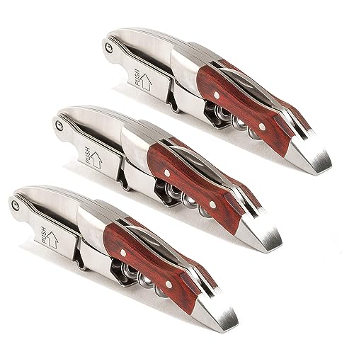 Kit-Home Professional Waiter Corkscrew Wine Key for Bartenders Set of 3,With Long Rosewood Handle Stainless Steel Handle Wine Opener for Bar Restaurant Waiters, Sommelier, Bartend (Rose Wood 3 Packs) - Image 1