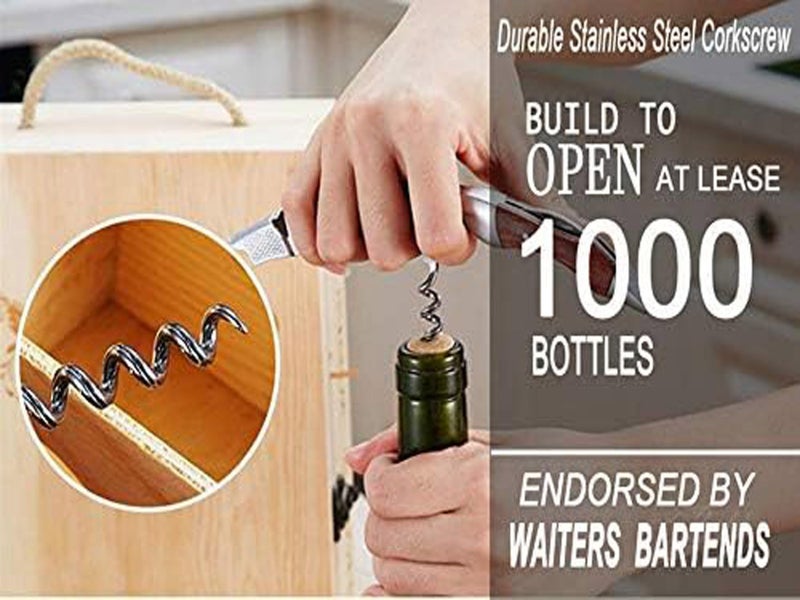 Kit-Home Professional Waiter Corkscrew Wine Key for Bartenders Set of 3,With Long Rosewood Handle Stainless Steel Handle Wine Opener for Bar Restaurant Waiters, Sommelier, Bartend (Rose Wood 3 Packs) - Image 4