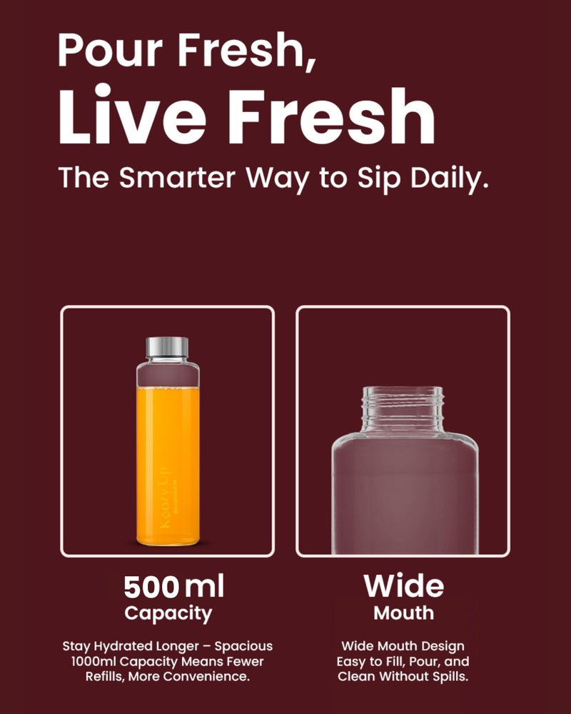 Koozy Up- 500ML Borosilicate Glass Water Bottle with Insulated Cover Sleeve | Leak‑Proof, Break‑Resistant, Hot/Cold Retention| Office Bottle - Image 3