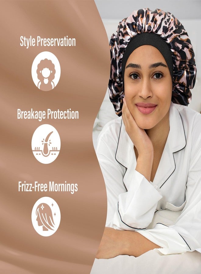 CAPLORD Adjustable Satin Bonnet for Sleeping - Double-Layer Silk Bonnet for Curly Hair, Braids & Locs. Large Satin Sleep Hair Cover for Women & Men Leopard - Image 4