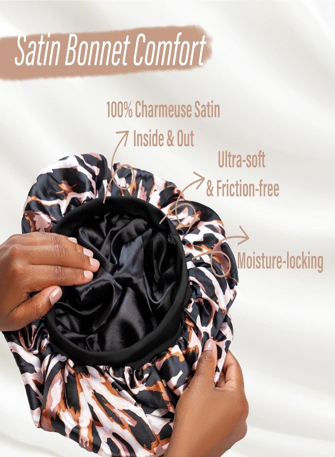CAPLORD Adjustable Satin Bonnet for Sleeping - Double-Layer Silk Bonnet for Curly Hair, Braids & Locs. Large Satin Sleep Hair Cover for Women & Men Leopard - Image 2