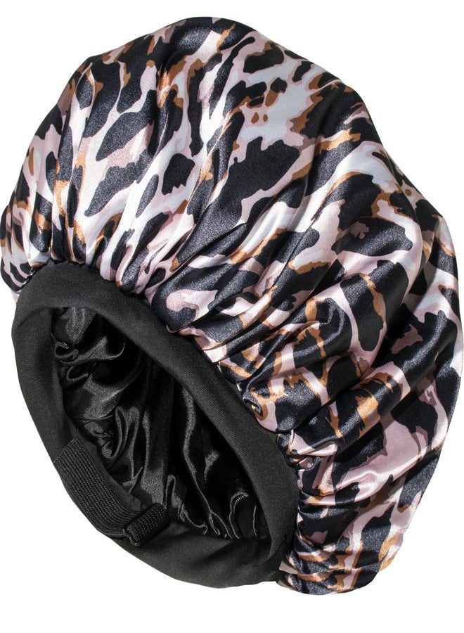 CAPLORD Adjustable Satin Bonnet for Sleeping - Double-Layer Silk Bonnet for Curly Hair, Braids & Locs. Large Satin Sleep Hair Cover for Women & Men Leopard - Image 1