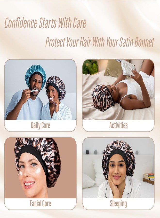 CAPLORD Adjustable Satin Bonnet for Sleeping - Double-Layer Silk Bonnet for Curly Hair, Braids & Locs. Large Satin Sleep Hair Cover for Women & Men Leopard - Image 5