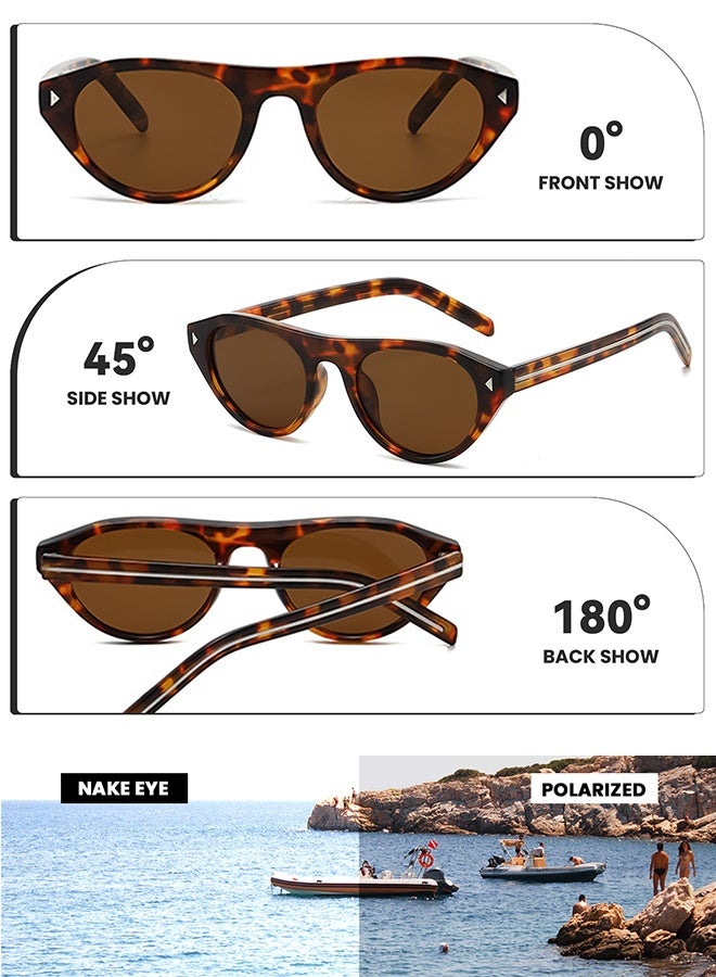 AZorb Cat Eye Oval Sunglasses Women Men Fashion Cateye Women's Men's Sun Glasses Retro Small Sunglass Trendy Round Sun Glas with UV Protection Shades Brown - Image 3