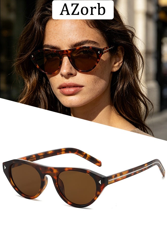AZorb Cat Eye Oval Sunglasses Women Men Fashion Cateye Women's Men's Sun Glasses Retro Small Sunglass Trendy Round Sun Glas with UV Protection Shades Brown - Image 1