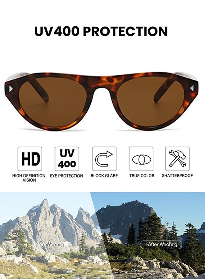 AZorb Cat Eye Oval Sunglasses Women Men Fashion Cateye Women's Men's Sun Glasses Retro Small Sunglass Trendy Round Sun Glas with UV Protection Shades Brown - Image 5