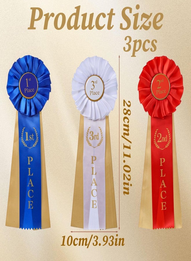 Exclaith 3Pcs 1st 2nd 3rd Place Ribbon Participation Badge Prize Honorable Winner Science Fair Ribbons Medals Award Rosette Ribbons for Medals 1st Place Ribbon for Competition & Sports,6.5 x 3 Inch - Image 2