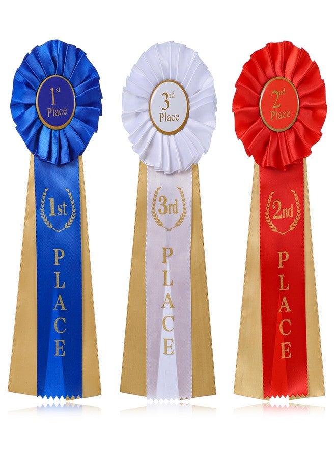 Exclaith 3Pcs 1st 2nd 3rd Place Ribbon Participation Badge Prize Honorable Winner Science Fair Ribbons Medals Award Rosette Ribbons for Medals 1st Place Ribbon for Competition & Sports,6.5 x 3 Inch - Image 1
