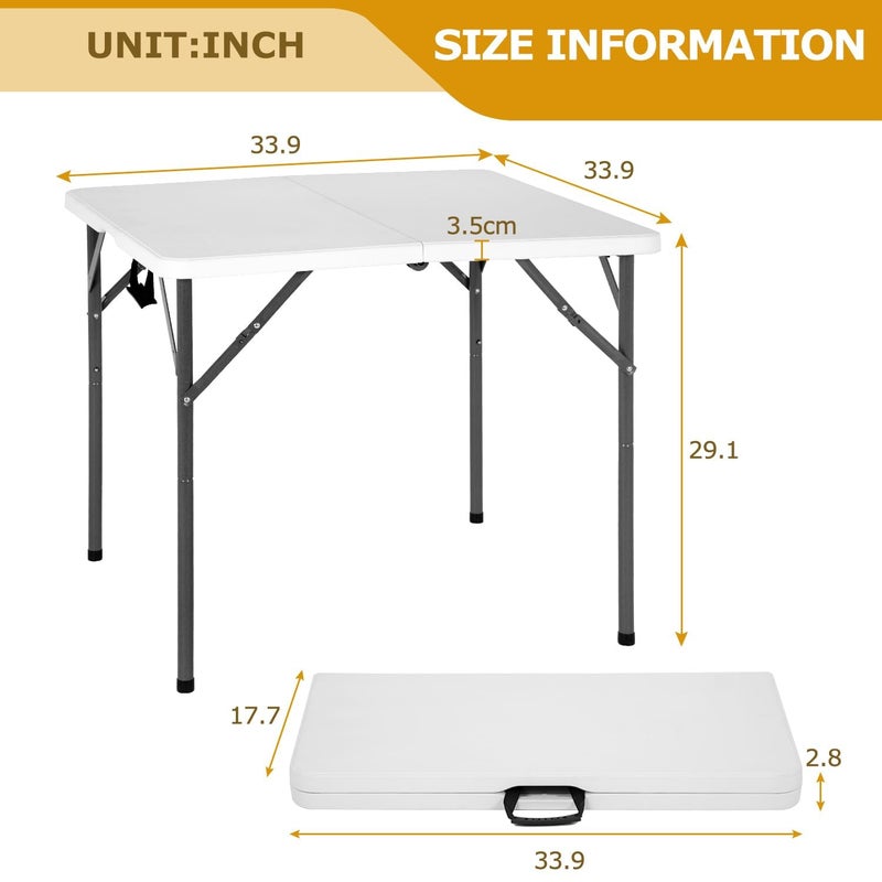 Pazidom 34" Folding Card Table, Heavy Duty Plastic Square Table - Portable Fold-in-Half w/Handle & Lock for Camping, BBQ, Party, Events - Image 2