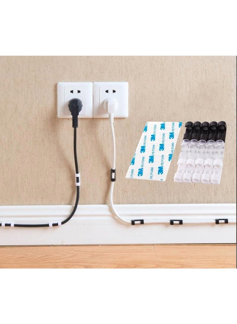 eBasket (2 Pack) Heavy Duty Cable Clips, Wire Holder, Self-Adhesive Cable Clips, Wire Holder, Plastic Wire Organizer, Electrical Wire Clips with Self-Adhesive Tape for Home and Office Use (Black) (40 Pieces) - Image 3
